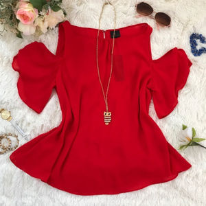 Worthington Women Cold Shoulder Red Blouse